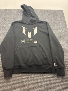 Men’s Black Hooded Pull Over Lionel Messi 10 Fleece Sweatshirt Hoodie Size Large